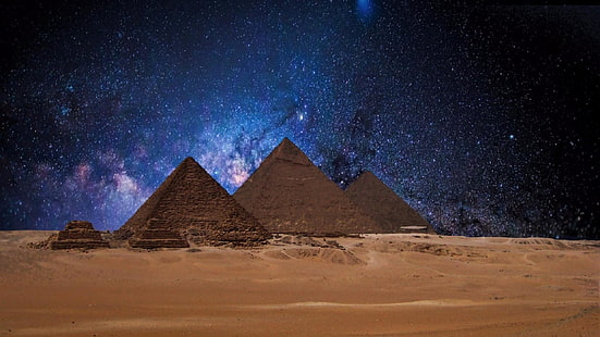история, пясък, звезди, световно наследство на ЮНЕСКО, пирамида на хуфу, нощ, звездно небе, нощно небе, звездна нощ, пирамида, исторически, древен, пустиня, млечен път, Египет, велика пирамида, комплекс от пирамиди в Гиза, звезден, HD тапет HD wallpaper
