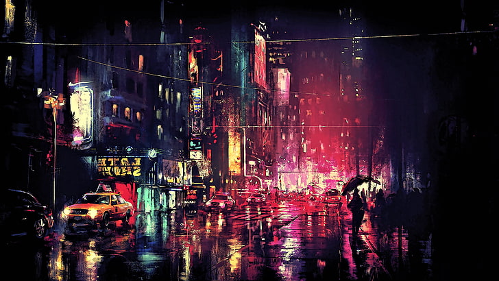 Nowy Jork, selektywna kolorowa fotografia budynków miejskich, sztuka fantasy, dzieła sztuki, fan art, pejzaż miejski, noc, Tapety HD