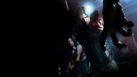 personnage masculin tenant une arme à feu, Resident Evil, Leon Kennedy, jeux vidéo, Resident Evil 6, arme à feu, zombies, Helena Harper, Capcom, fond noir, filles avec des armes à feu, Fond d'écran HD HD wallpaper