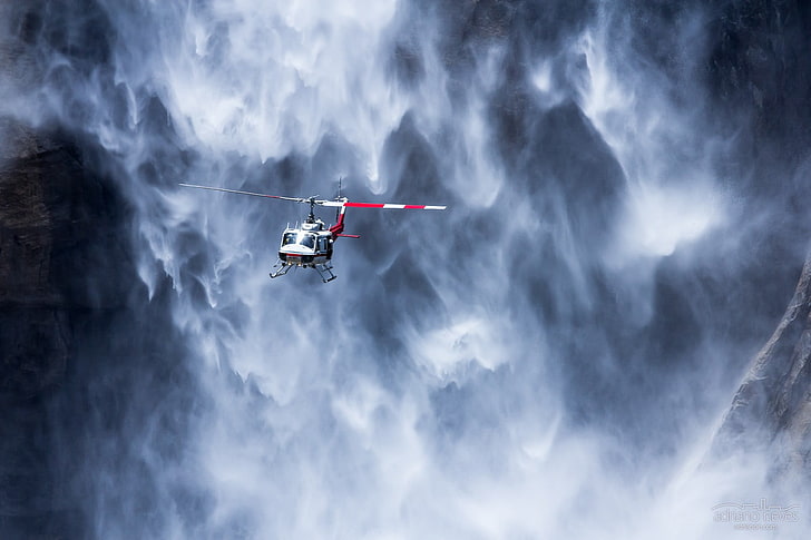 Yosemite Falls, helikoptrar, vattenfall, HD tapet