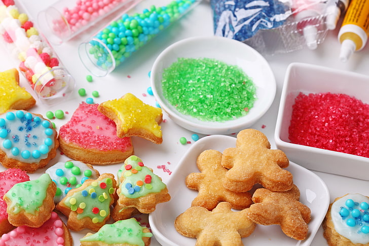 food, cookies, candy, figures, dessert, cakes, Christmas, powder, HD wallpaper