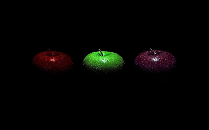 apples, fruit, black background, minimalism, HD wallpaper