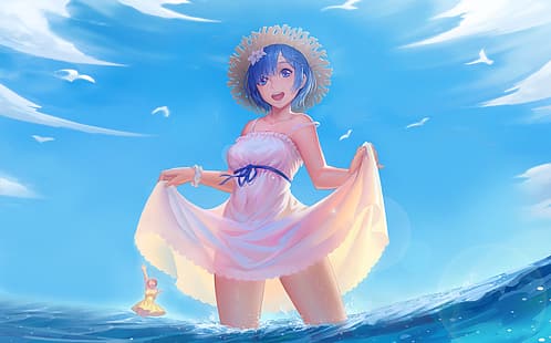 Рем (Re: Ноль), Re: Ноль Кара Hajimeru Isekai Seikatsu, Рам (Re: Ноль), пляж, HD обои HD wallpaper