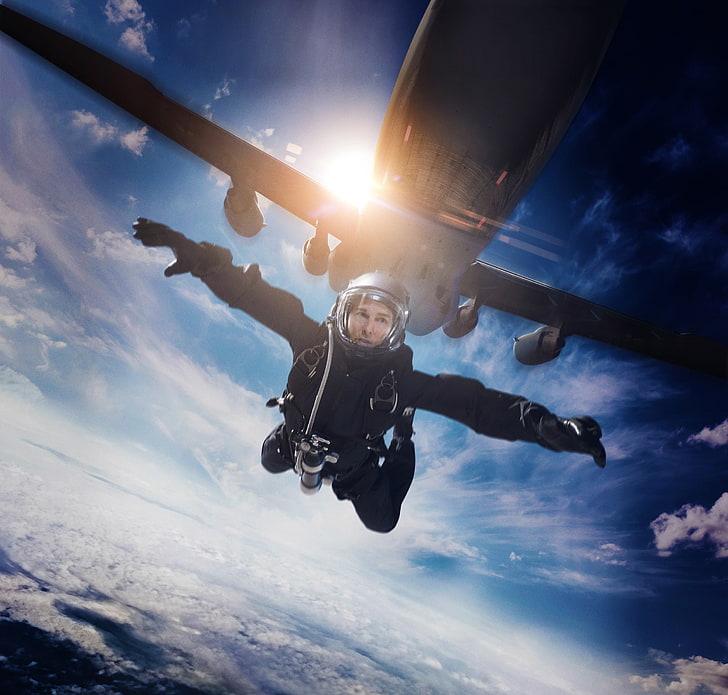 Mission: Impossible - Fallout (2018), poster, fallout, airplane, movie, Tom Cruise, mission impossible, man, HD wallpaper