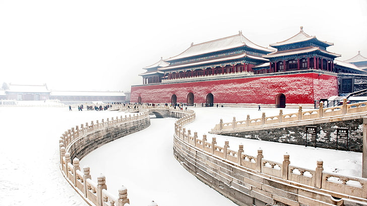 castle, winter, forbidden city, palace, beijing, china, asia, snow, HD wallpaper
