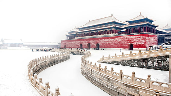 замък, зима, забранен град, дворец, Пекин, Китай, Азия, сняг, HD тапет HD wallpaper