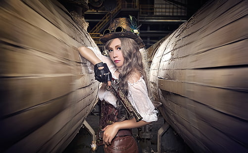 steampunk, gun, asiatisch, frauen, cosplay, girls with guns, HD-Hintergrundbild HD wallpaper