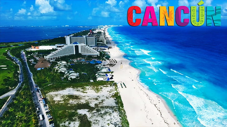 Cancun, blueberry, pantai, hotel, Wallpaper HD