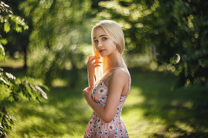 women, blonde, dress, portrait, depth of field, women outdoors, HD wallpaper