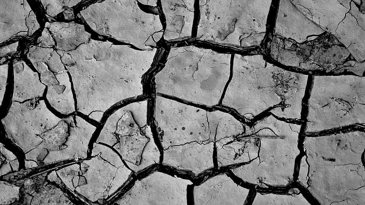grayscale photo of dried soil wallpaper, dark, crack, gray, brown, HD wallpaper