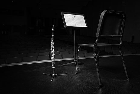 notes, chair, clarinet, HD wallpaper HD wallpaper