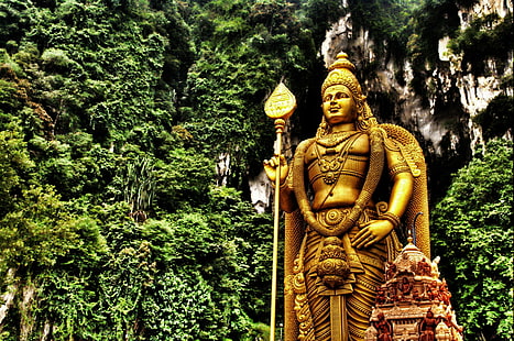 Религиозни, лорд Муруга, пещерите Бату, индуизъм, статуя на лорд Муруган, Малайзия, Селангор, статуя, HD тапет HD wallpaper