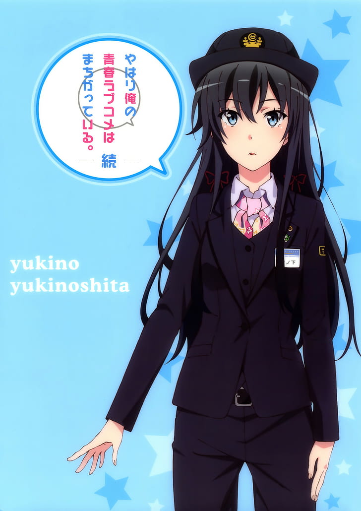 Yahari Ore no Seishun Love Comedy wa Machigatteiru, аниме девушки, Юкиносита Юкино, шляпа, аниме, униформа, HD обои, телефон обои