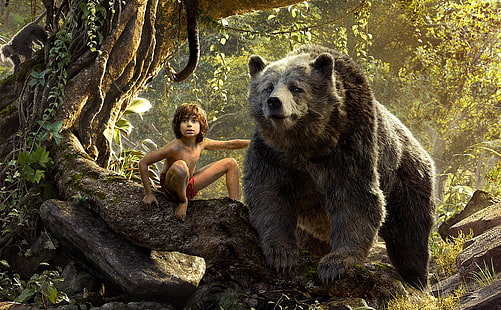 Księga dżungli, Księga dżungli (2016), Niedźwiedź, film, Mowgli, Tapety HD HD wallpaper