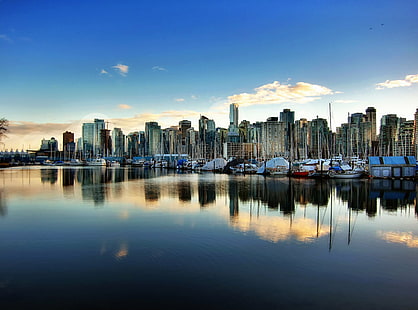 panoramic view of city beside river, vancouver, canada, vancouver, canada, Vancouver Canada, panoramic view, city, river, hdr, vancouver  canada, reflection, harbour, lotusland, bc, urban Skyline, cityscape, skyscraper, downtown District, urban Scene, architecture, night, sunset, water, harbor, famous Place, built Structure, dusk, sky, uSA, building Exterior, waterfront, HD wallpaper HD wallpaper