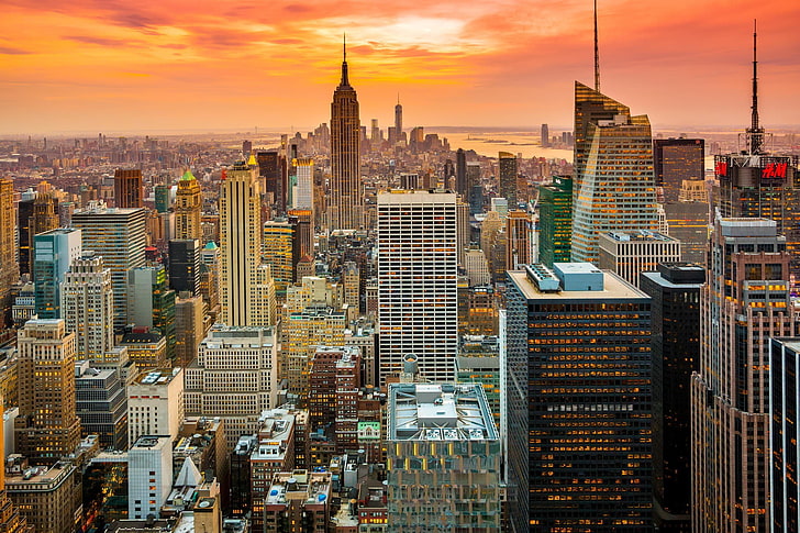 miasto, Nowy Jork, Manhattan, Empire State Building, One World Trade Center, Tapety HD