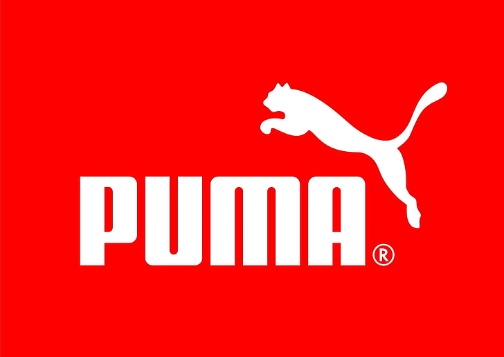 Puma, logotyp, röd bakgrund, HD tapet