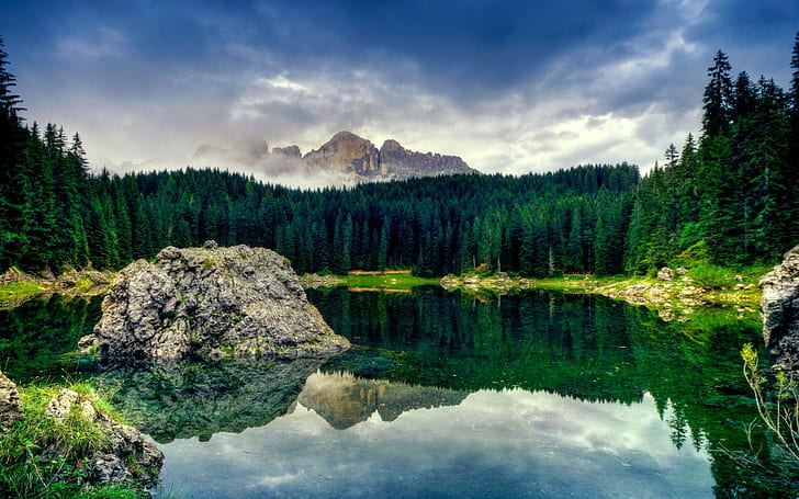 ธรรมชาติ, ทะเลสาบ, ภูเขา, เมฆ, ภาพสะท้อน, South Tyrol, วอลล์เปเปอร์ HD