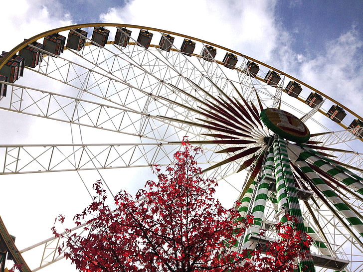 brown Ferris wheel, ferris wheel, attraction, view from below, HD wallpaper