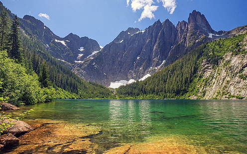 мида вода, природа, пейзаж, езеро, планини, гора, пролет, HD тапет HD wallpaper