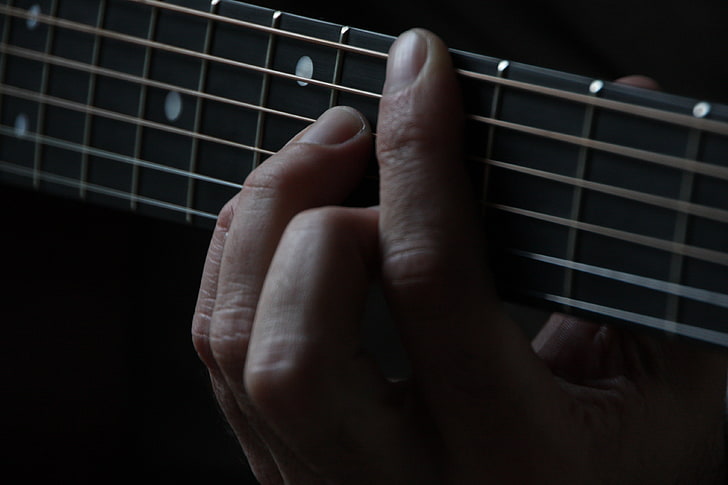 guitar neck, guitar, strings, fingers, HD wallpaper