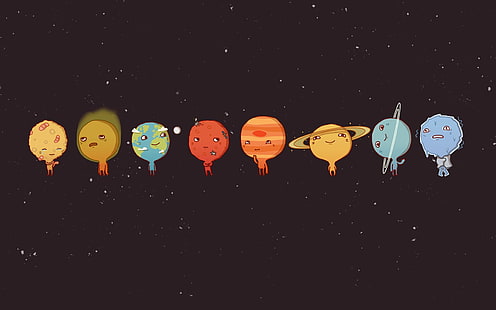 8つの惑星の図、惑星、ユーモア、宇宙芸術、太陽系、デジタルアート、 HDデスクトップの壁紙 HD wallpaper