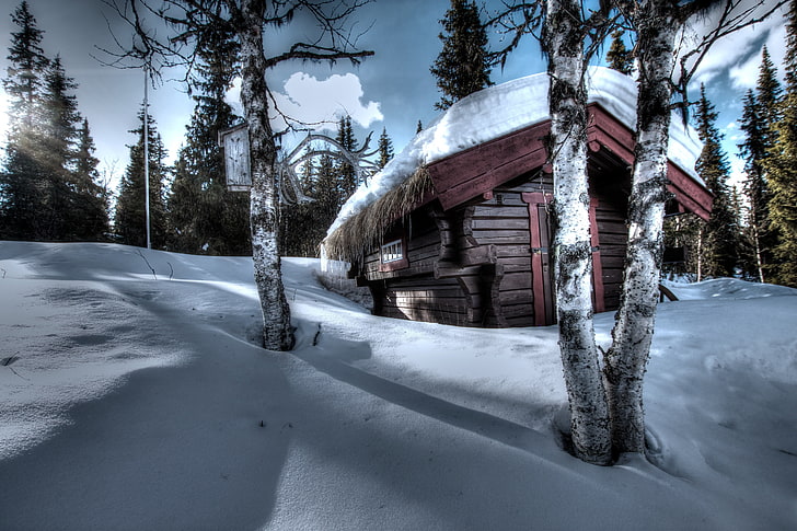 casa de hormigón blanco y marrón, invierno, Fondo de pantalla HD