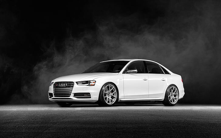 Audi S4 Vorsteiner weißes Auto Vorderansicht, weißes Audi Limousine, Audi, Weiß, Auto, Front, Ansicht, HD-Hintergrundbild