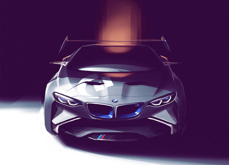 gray BMW sports coupe, figure, BMW, art, Vision, front, Concept Car, race car, Gran Turismo, HD wallpaper