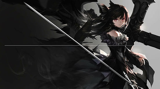 Anime, Anime Girls, dunkles Haar, Fantasy Girl, Schwert, HD-Hintergrundbild HD wallpaper