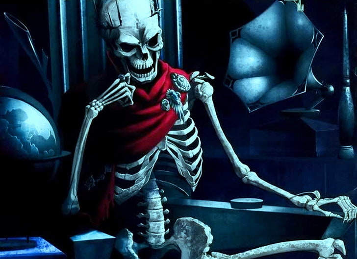 сив скелет, седнал на сив бетон стол илюстрация, тъмно, скелет, HD тапет
