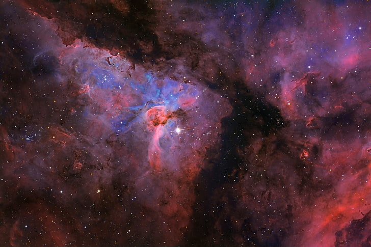 tapeta z galaktyki czerwonej, fioletowej i czarnej, przestrzeń, gwiazdy, konstelacja, Mgławica Carina, wszechświat, NGC3372, Tapety HD