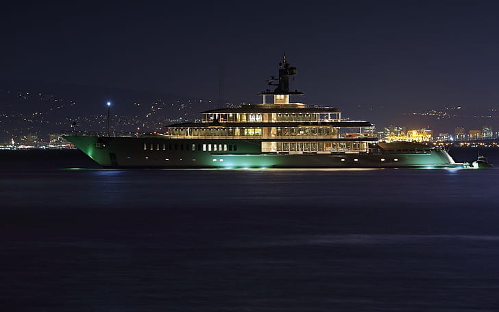 Superyacht de luxe, yacht, bateau, mer, nuit, Fond d'écran HD