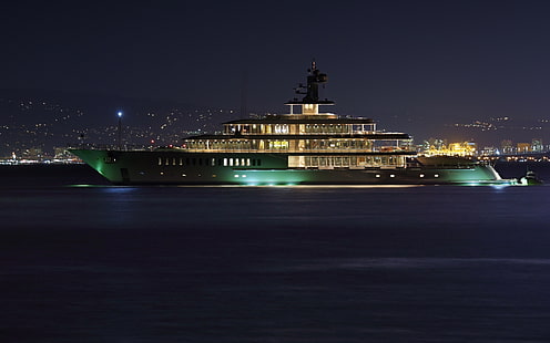 Luxury Superyacht, yacht, boat, sea, night, HD wallpaper HD wallpaper