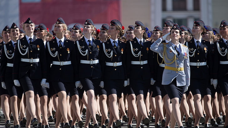 Frauen grau 3-Knopf-Blazer, Militär, Tag des Sieges, Moskau, Russland, Frauengruppe, Frauen, HD-Hintergrundbild