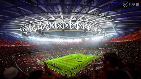 Stadion FIFA 18, tapeta z boiskiem do piłki nożnej, sport, piłka nożna, gra, FIFA, gra wideo, Tapety HD HD wallpaper