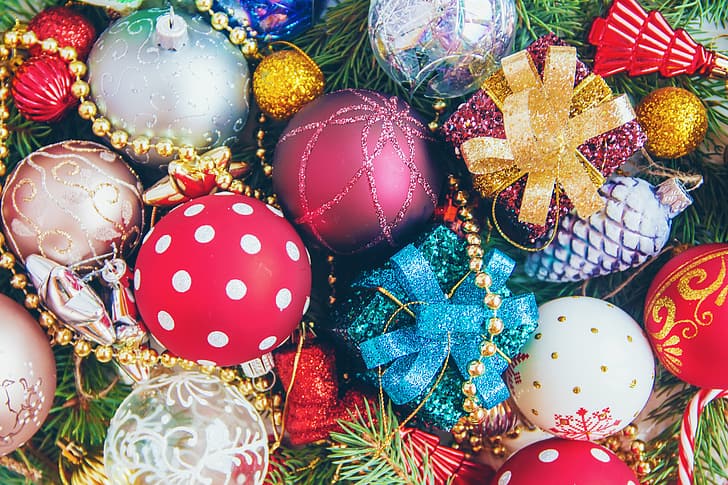 decoration, balls, toys, New Year, Christmas, happy, vintage, Merry Christmas, Xmas, holiday celebration, HD wallpaper