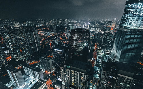 небостъргачи, нощни фонове, изглед отгоре, градски светлини, мегаполис, изтегляне 3840x2400 небостъргачи, HD тапет HD wallpaper
