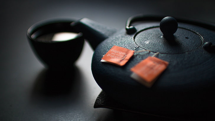 schwarze Teekanne, Tee, Teekanne, HD-Hintergrundbild