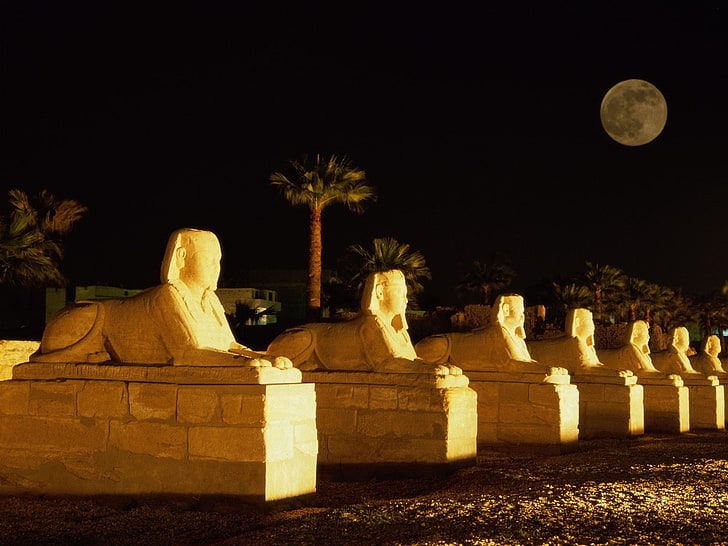 sphinx, monumen, Karnak, Mesir, kuno, Wallpaper HD