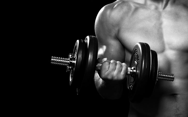 Dumbbell arms fitness-Sports wallpaper bertema, dumbbell hitam, Wallpaper HD