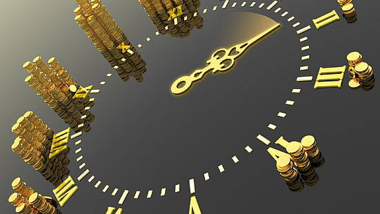 sfondo orologio analogico, denaro, tempo, orologi, rendering, Sfondo HD HD wallpaper