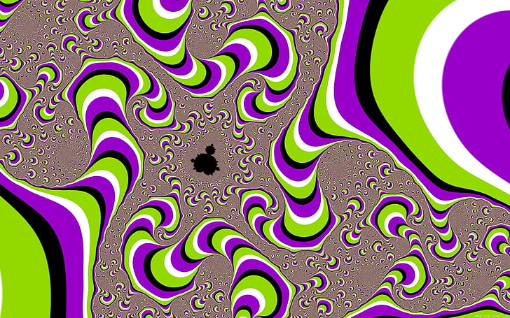фиолетовые, коричневые и зеленые оптические иллюстрации, оптическая иллюзия, фрактал, сучки, HD обои