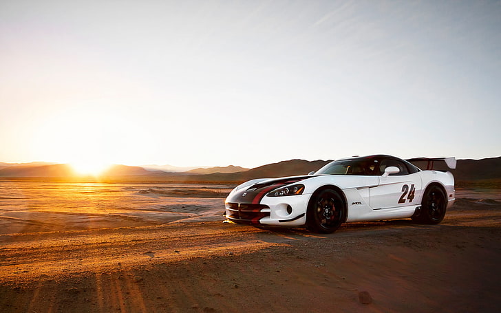 cupê branco, Dodge Viper, carro, Dodge Viper ACR, carros brancos, paisagem, luz solar, veículo, HD papel de parede