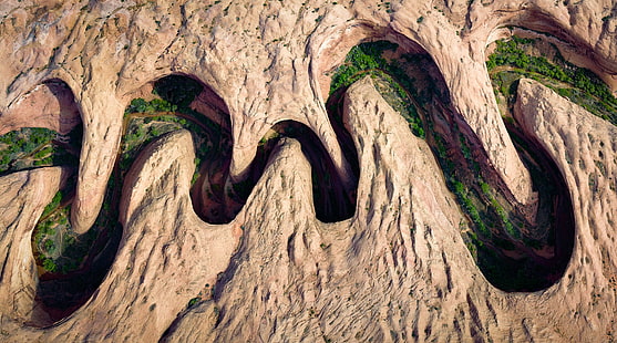 chaussures à fleurs noires et vertes, vue aérienne, paysage, nature, canyon, Fond d'écran HD HD wallpaper