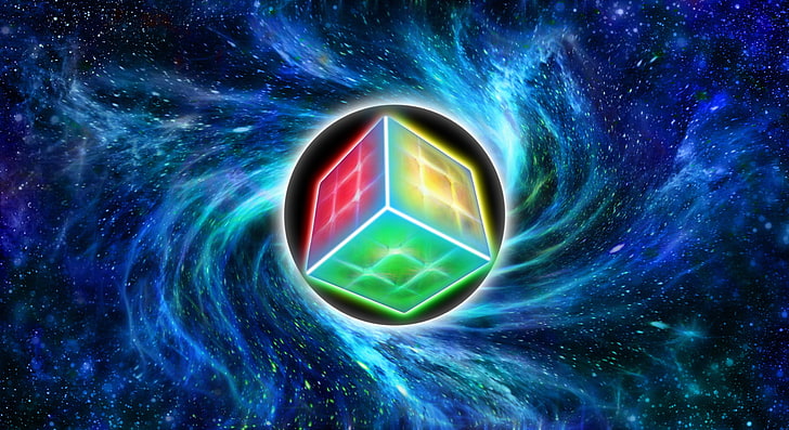 Абстракция, Куб, Черная дыра, Кубик Рубика, Космос, HD обои