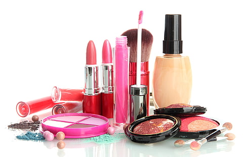 Lucentezza, rossetto, ombre, pennello, cosmetici, Sfondo HD HD wallpaper