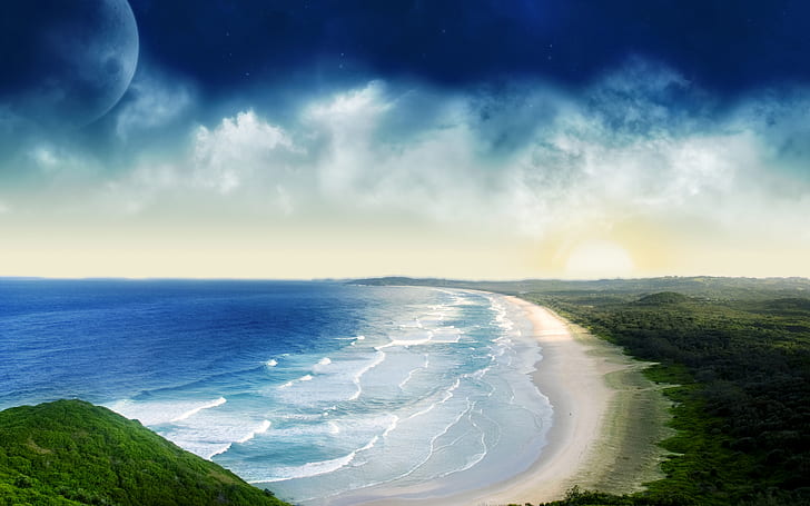 Küstensonnenuntergang HD, Fantasie, Sonnenuntergang, träumerisch, Küsten, HD-Hintergrundbild