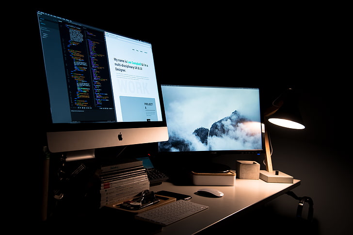 Silber iMac, Computer, Lampe, Schreibtisch, Bücher, Apple Inc., HD-Hintergrundbild