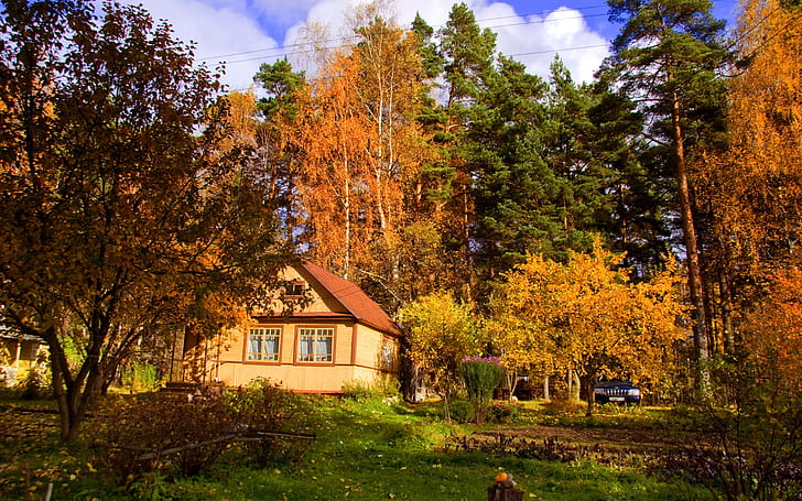 Casa de outono, outono, casa, HD papel de parede